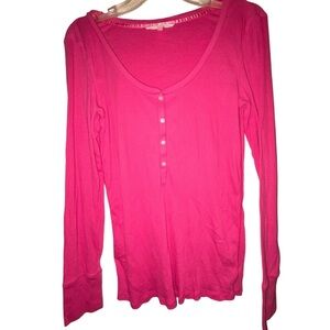 Victoria's Secret Barbie Pink Long Sleeve Henley Top size Large